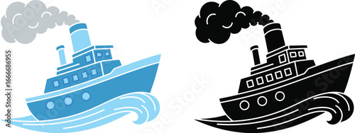 Cartoon ship boat steamer vector illustration graphic design art