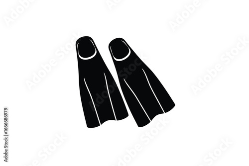 a pair of black flippers for swimming underwater with white outlines silhouette