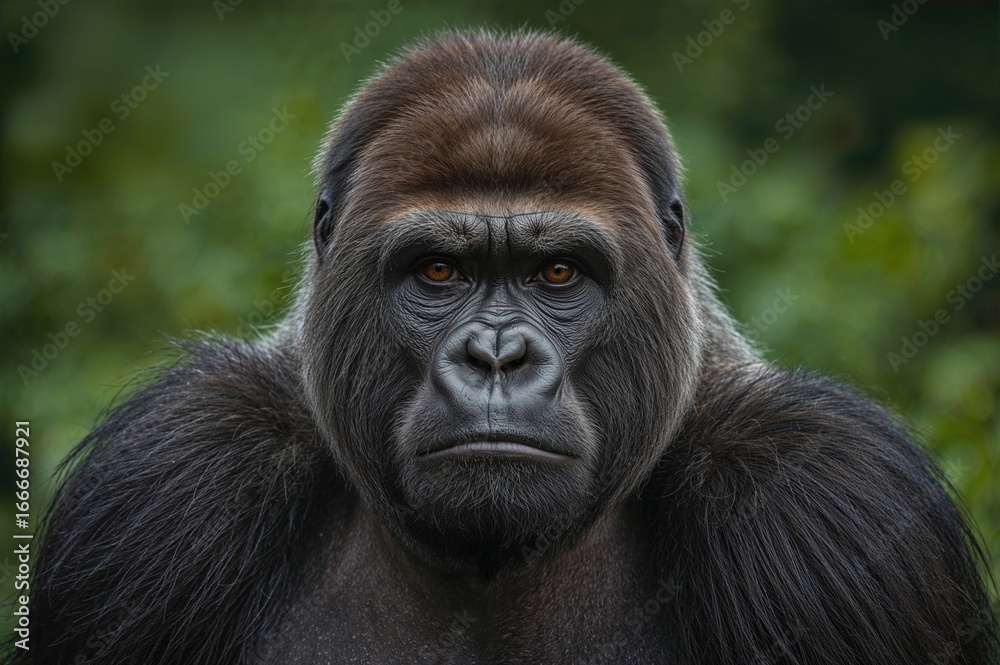 Obraz premium Close-up portrait of a serious mountain gorilla