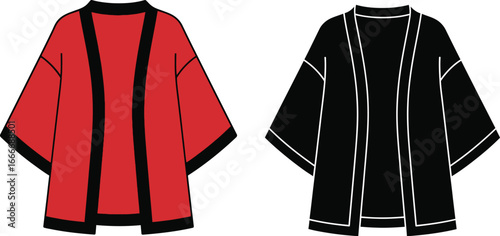 Kimono jacket red and black fashion apparel stylish garment design