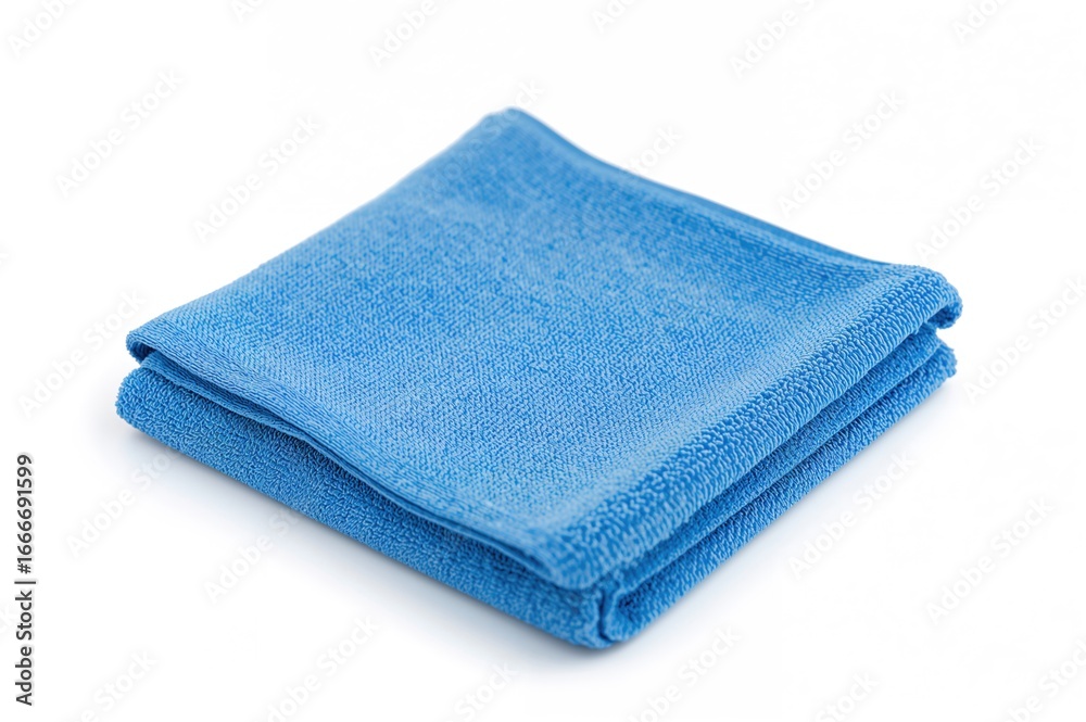 Microfiber cloth in blue, neatly folded against a white background Microfiber cloth in blue, neatly folded against a white background