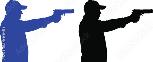 Man shooting gun silhouette shooting range pistol aiming weapon art