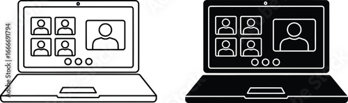 Laptop video conference call online meeting remote work from home icon