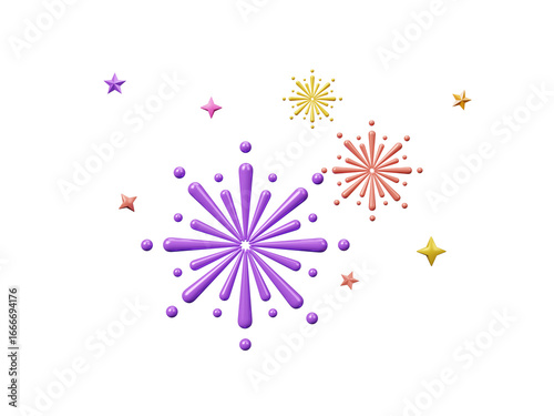Fireworks icon isolated on transparent background, New Year party design element, Anniversary party concept. Celebration, winner, New year party, anniversary poster and banner design. 3d rendering