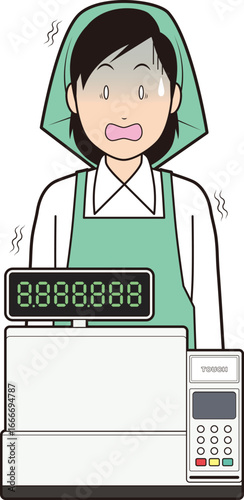 レジスターと女性スーパー店員⑤
