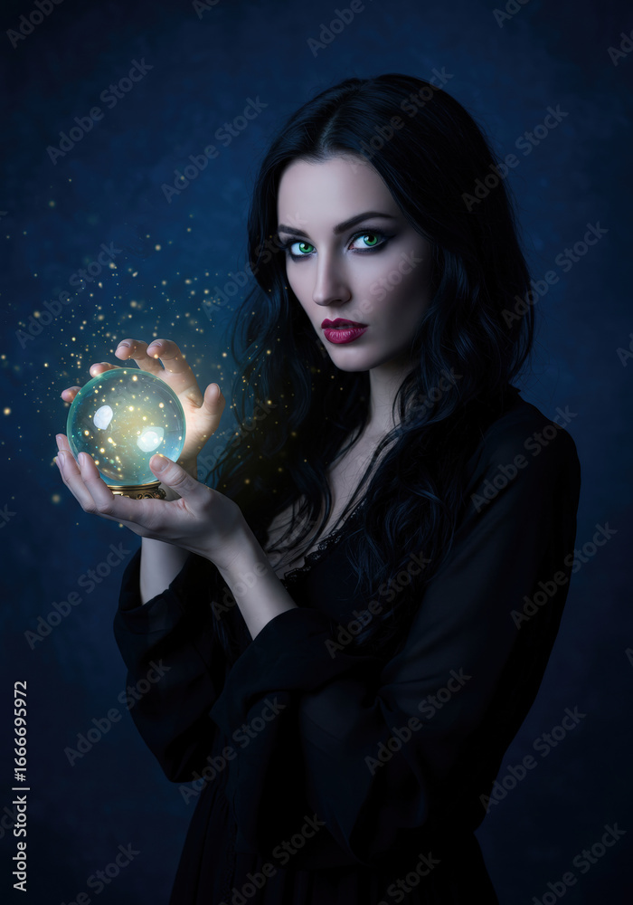 Naklejka premium Beautiful witch casting spell