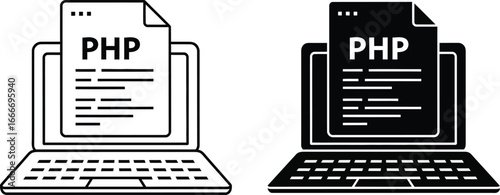 Php programming laptop coding development software vector graphics