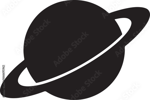 Saturn with rings silhouette vector illustration isolated on white background for space, astronomy, cosmic design projects.