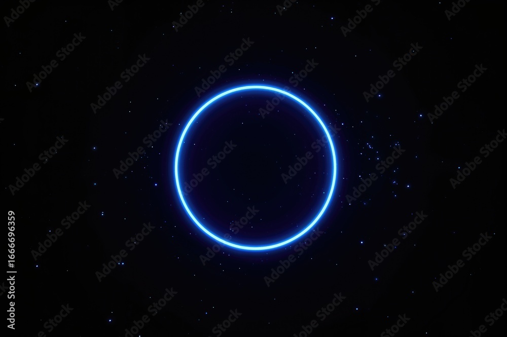 Fototapeta premium A glowing blue neon circle in outer space