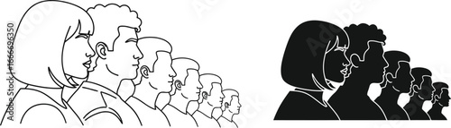 Diverse group of people vector illustration crowd silhouette art