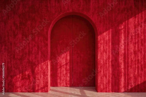 A bold crimson wall featuri...
