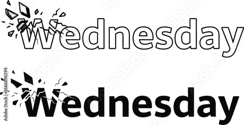 Wednesday shattered text effect vector illustration design art day