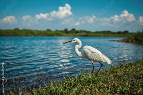 A tiny white heron catching...
