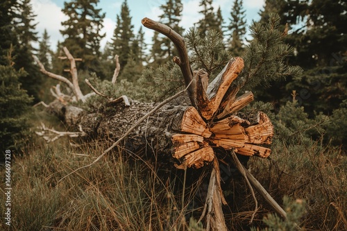 A pine tree lying down in t...