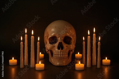 A skull illuminated by flic...