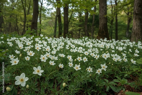 Spring forest with Altai an...