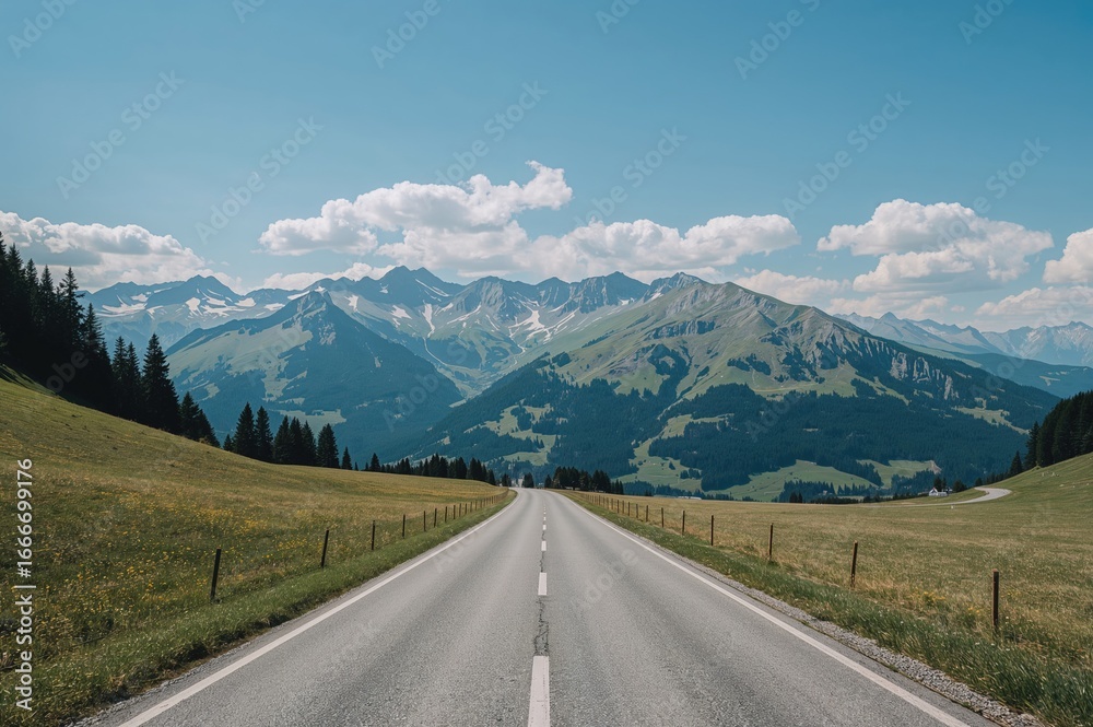 Fototapeta premium Mountain road leading to scenic views and alpine landscape