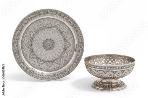 Silver pedestal tray and ri...