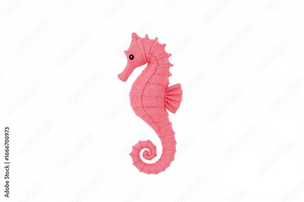 Fototapeta premium Handcrafted light pink seahorse displayed on a stark white backdrop without shadows