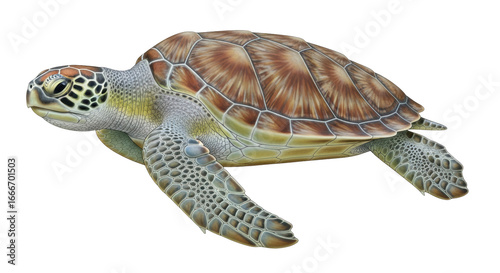 Isolated Swimming Green Turtle