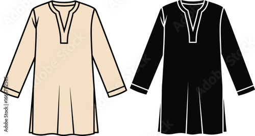 Find long sleeve tunic top pattern vector fashion illustration