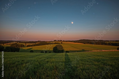 Farmland under a bright moo...