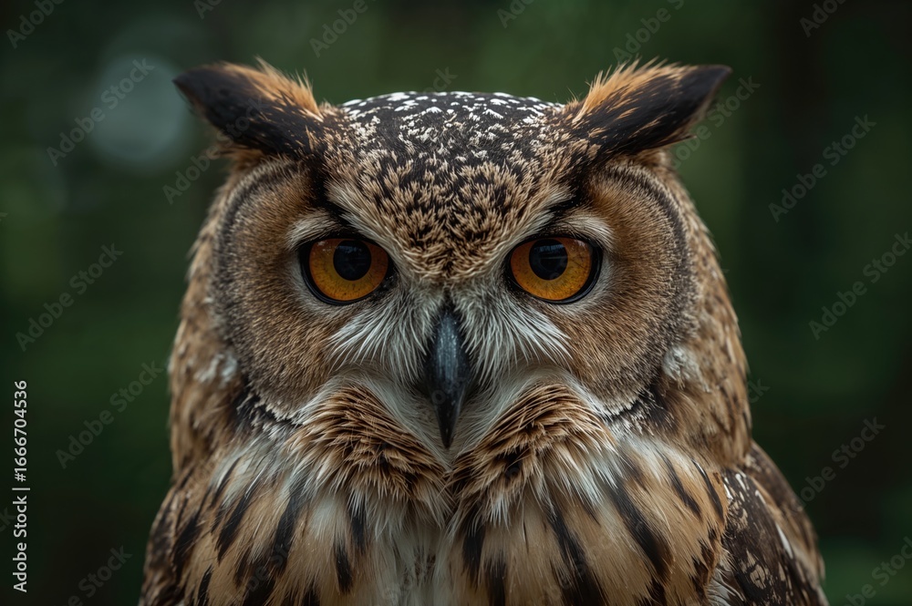 Fototapeta premium A detailed close-up of a Eurasian Eagle Owl's piercing gaze