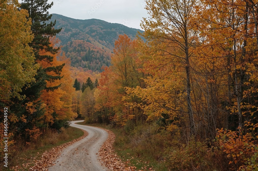 Fototapeta premium A rugged path meanders through a thick woodland filled with tall trees