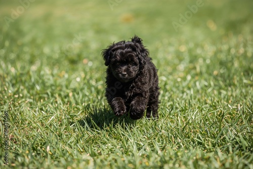 Tiny black poodle puppy das...