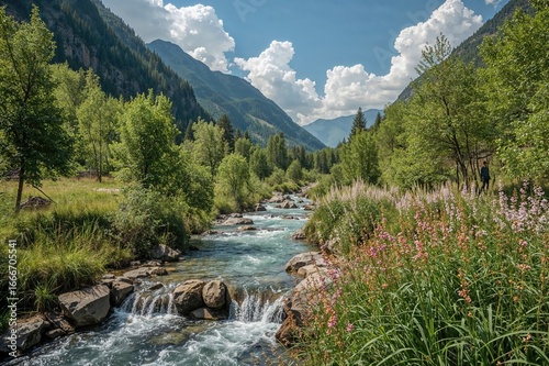A small waterfall nestled i...