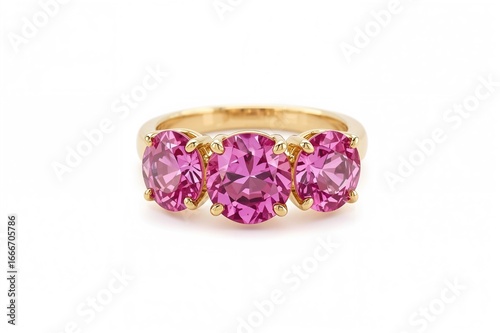 Gold band ring with three p...