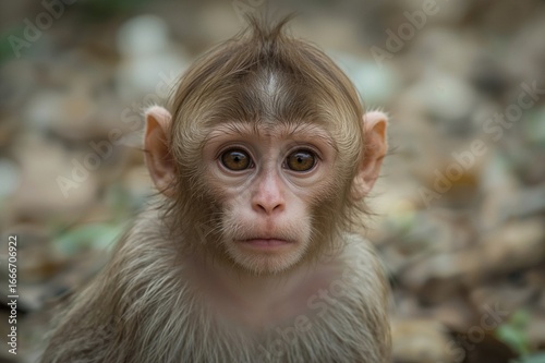 A young bonnet macaque gazi...