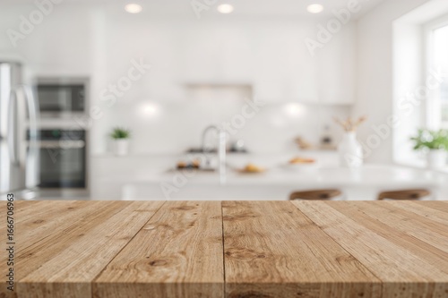 Wooden countertop with blur...