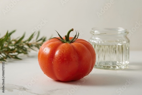 A vibrant red tomato with w...