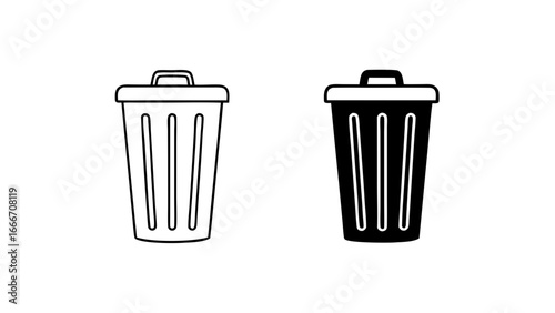  Trash Bin Icons in Outline and Solid Black Vector Style