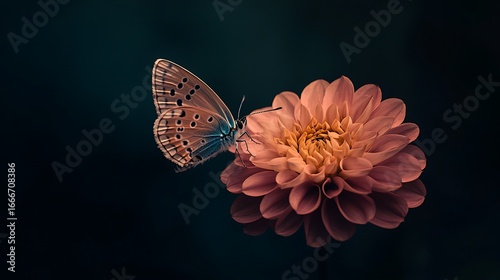Close up of delicate butterfly perched on vibrant flower, photographed with mirrorless camera 200mm telephoto lens natural daylight