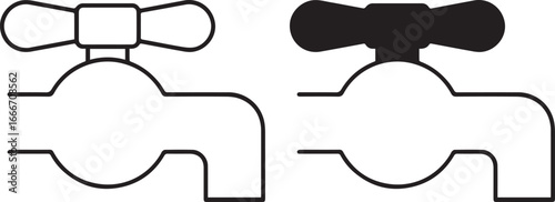 Faucet tap water icon gate valve pipe Icons Water Faucet or tap icon, Kitchen water faucet symbol vector