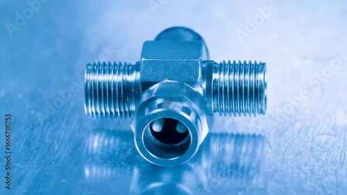 Metal Fitting Connector on Textured Surface in Blue Tone