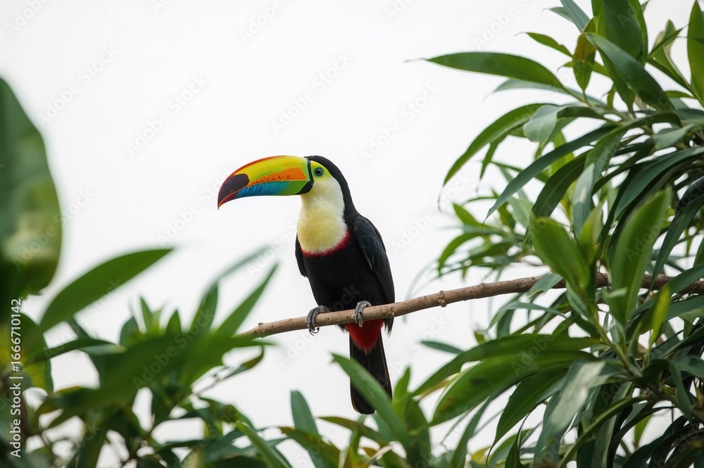 Naklejka premium A toucan at an indoor tropical rainforest exhibit
