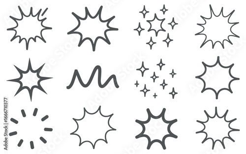 A Variety of Stylized Bursting Shapes Comic Book Design Elements and Sparkling Icons for Decorative Purposes in Vector Format