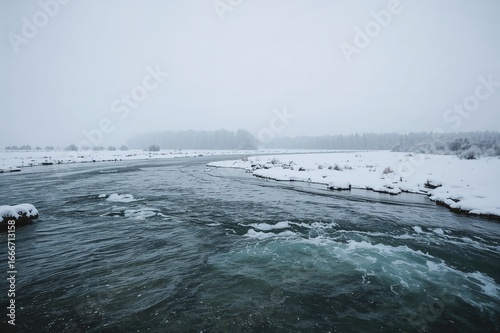 Winter scene of a river cov...