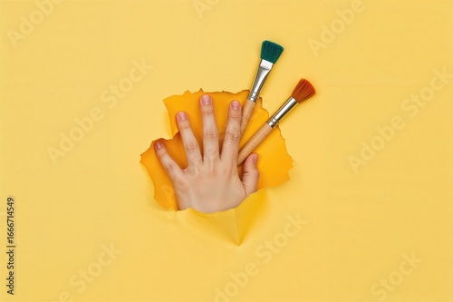 A young hand extends throug...