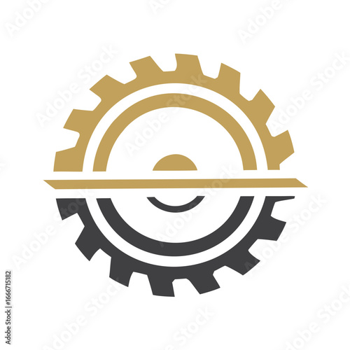 Gold and Black Gear Symbol Divided by Horizontal Line wheel mechanical