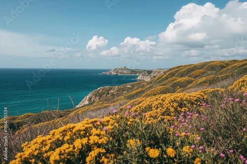 Scenic landscape of hills b...
