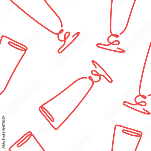 seamless pattern with long cocktail glasses in line art style drawn with several red lines, for packaging, textiles or websites