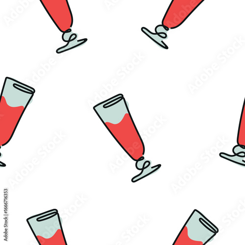 seamless pattern with long cocktail glasses in line art style drawn with several light lines and abstract red spots, for packaging, textiles or websites