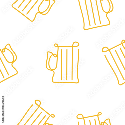 seamless pattern with rectangular beer glasses in line art style drawn with several yellow lines, for packaging, textiles or websites