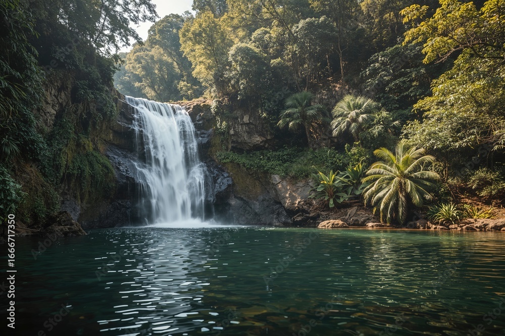 Fototapeta premium A scenic cascade surrounded by dense greenery
