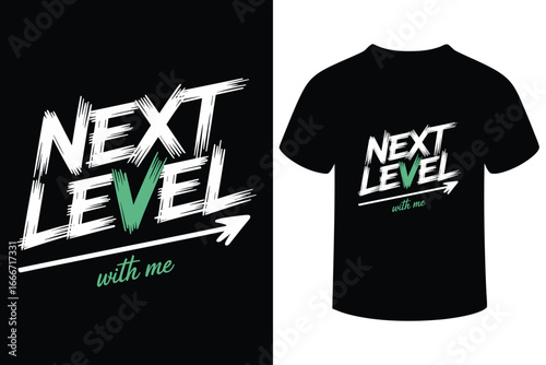 Next level typography design with arrow and green accent on black background