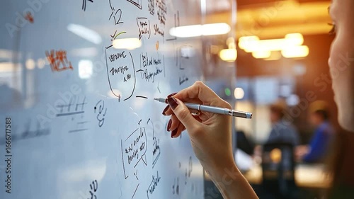 Hand writing on a whiteboard, brainstorming session